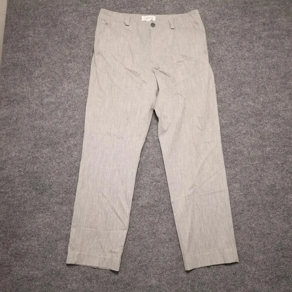 Calvin Klein Dress Pants Mens 32x30 Gray Wool Blend Stretch Flat Front Office